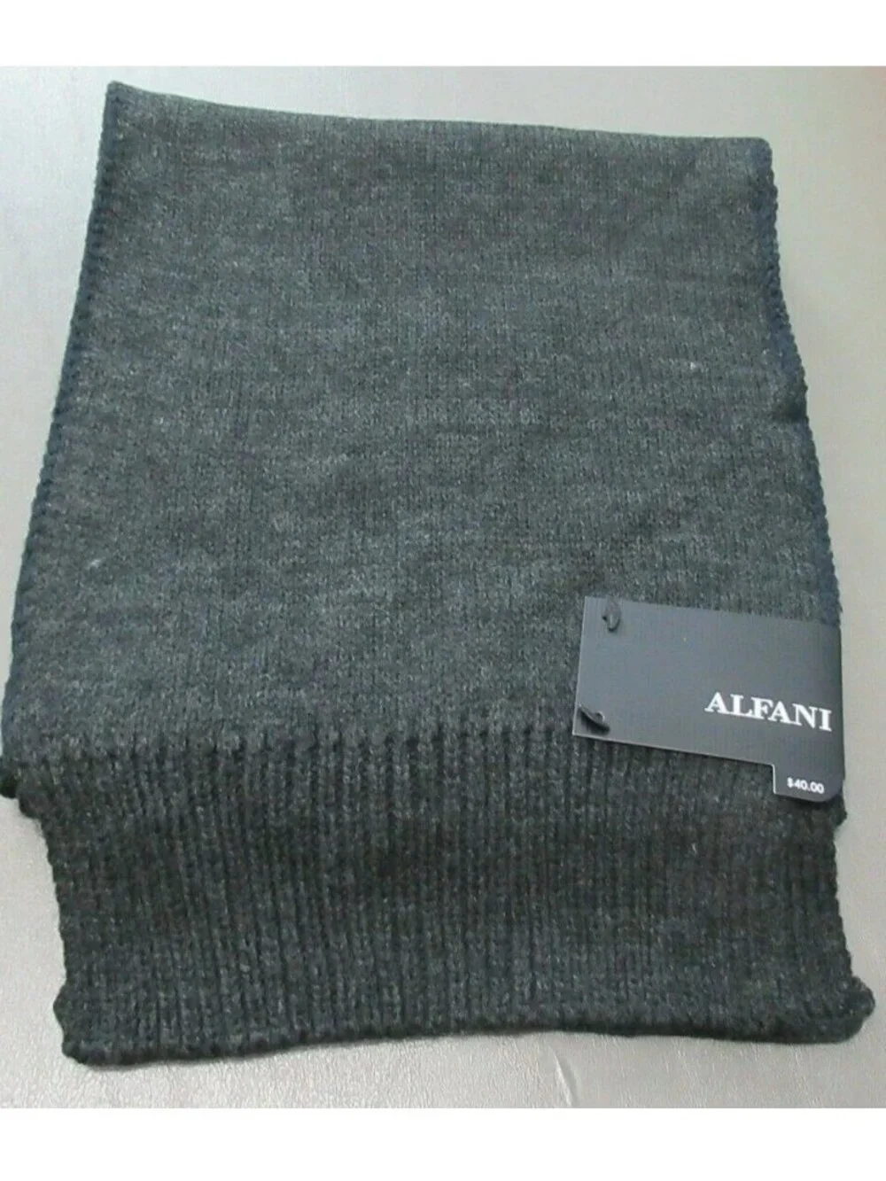 Alfani Men's 100% Acrylic Knit Reversible Scarf, Navy Blue to Charcoal, One Size